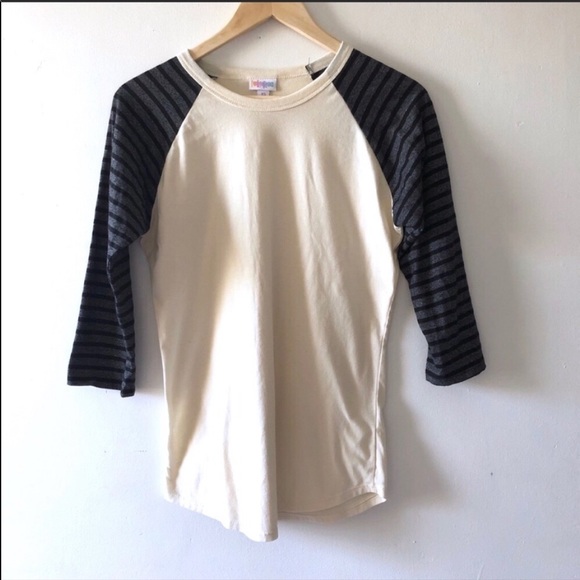 Lularoe | Cream/Gray/Black Striped Randy top - Picture 2 of 4